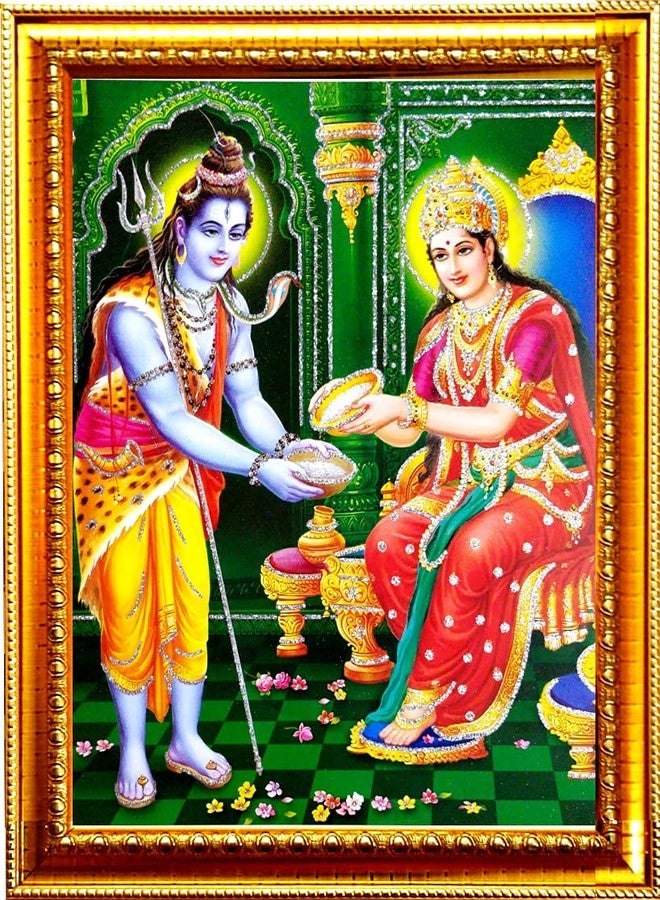 Suninow Annapurna Devi Photo Frame Religious Framed Painting for Wall and Pooja/Hindu Bhagwan Devi Devta Photo Frame/God Poster for Puja (29 X 23 CM) - Image 1